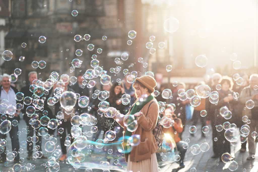woman surrounded by bubbles